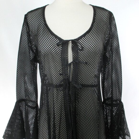 Vintage 90s Black Mesh Duster Robe XL - Picture 4 of 9
